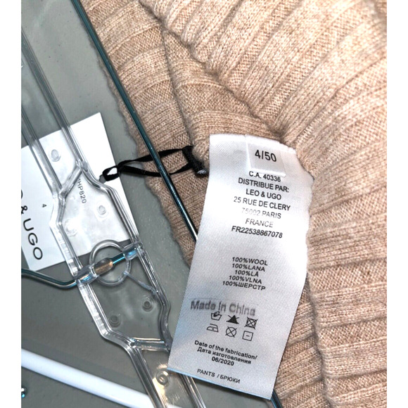 Leo & Ugo Womens Pants Beige Size 4 High Rise Wide Leg Dress Pant 100% Wool - Picture 6 of 7